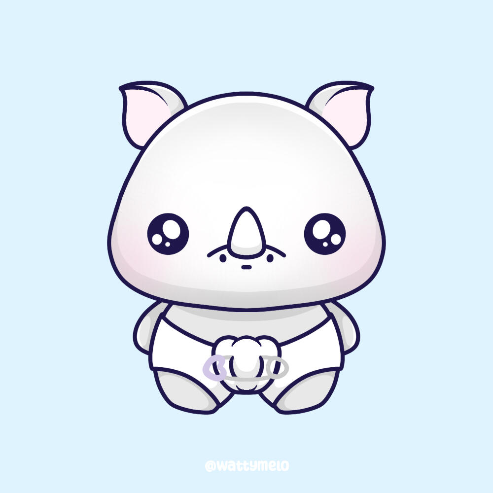 12. Add highlights and shadows ∙ To add depth to your rhino, apply light shading to areas like the underside of the body, face, and ears. Enhance the look with soft highlights on the center of the face, and small white lines on the top edges.
